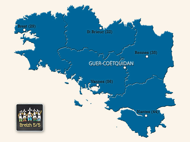 Plan de situation des Ecoles de Saint-Cyr Coëtquidan et du camp militaire en Bretagne